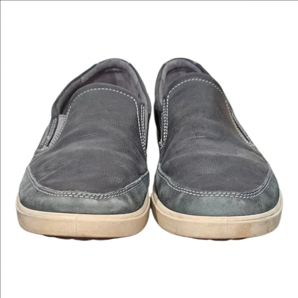 ECCO Colin Mens Slip On Leather Sneakers Size 10.5 Charcoal Gray Loafers 535584